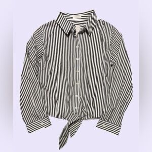 Chico's Monochrome Striped Button Up Shirt with Tie Front
